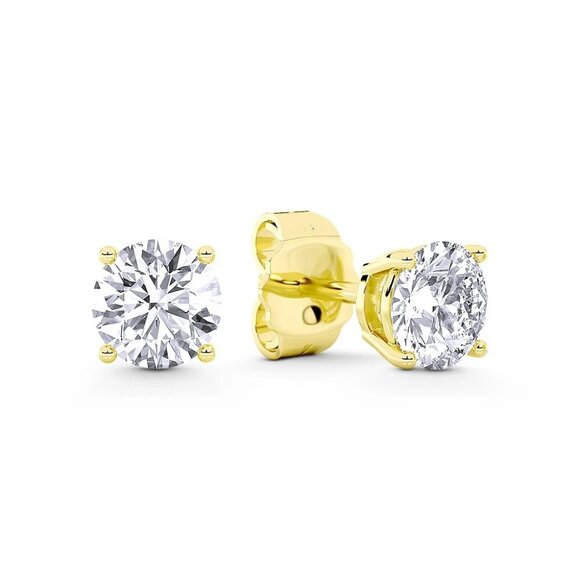 1.00ct Lab Grown Diamond Round Brilliant 4-Prong Stud Earrings in 14k Y Gold - Picture 1 of 6